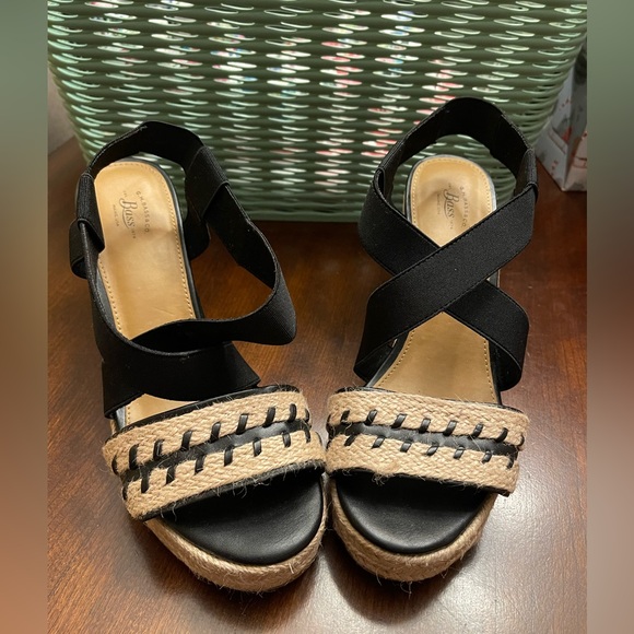 G.H. Bass Rylee Espadrille Wedge Sandals Black and Tan Women's Size 8M - Picture 3 of 11